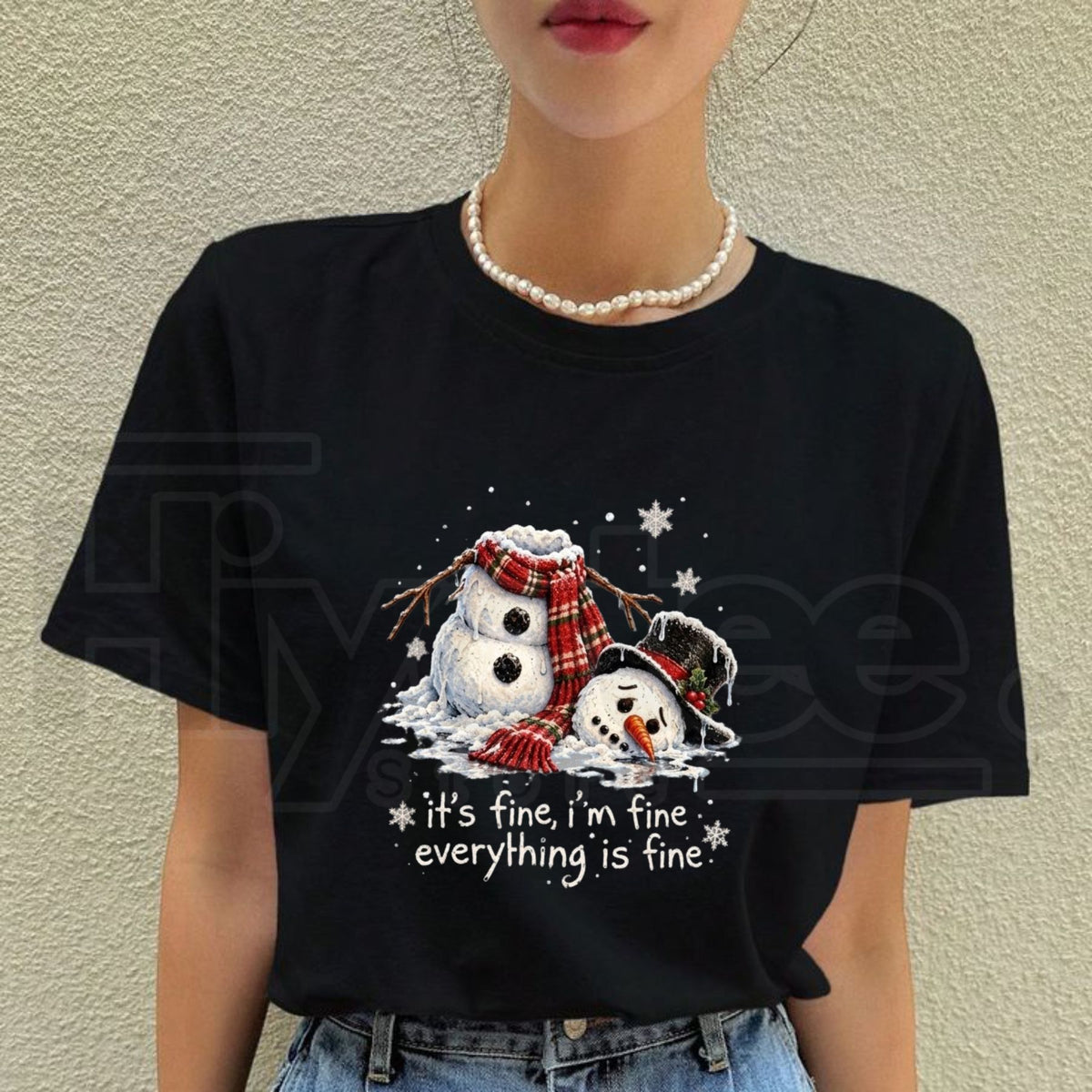 It's Fine I'm Fine Everything's Fine Snowman T-Shirt – Funny Melting Snowman Holiday Graphic Tee