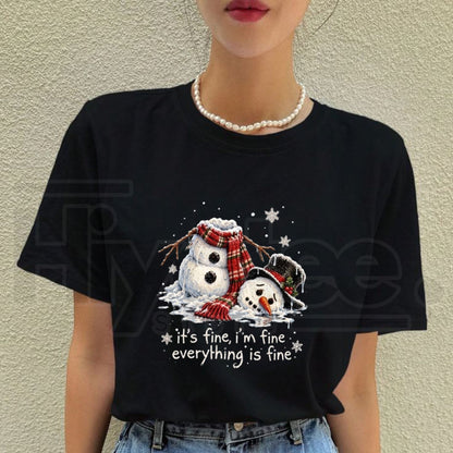 It's Fine I'm Fine Everything's Fine Snowman T-Shirt – Funny Melting Snowman Holiday Graphic Tee