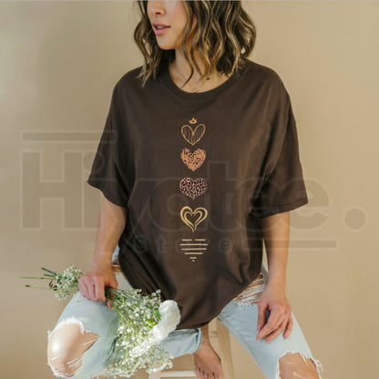 Women's Oversized Heart Print T-Shirt – Casual Cotton Crew Neck Loose Fit Tee