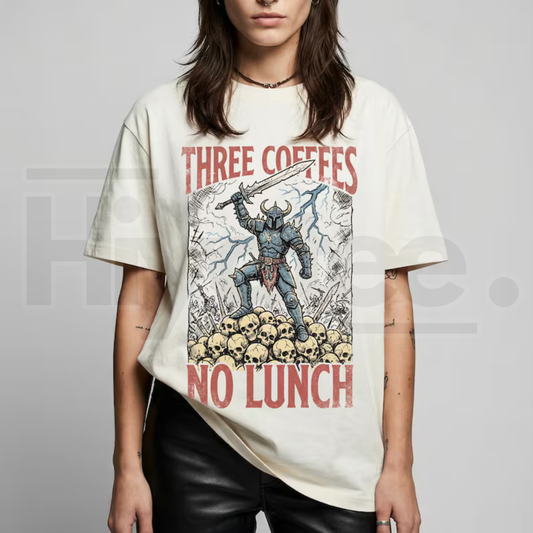 Three Coffees No Lunch Comfort Colors Shirt Funny Dark Humor Work Tee