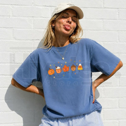 Comfort Colors Cute Fall Doodle T-Shirt – Cozy Autumn Pumpkin & Ghost Tee