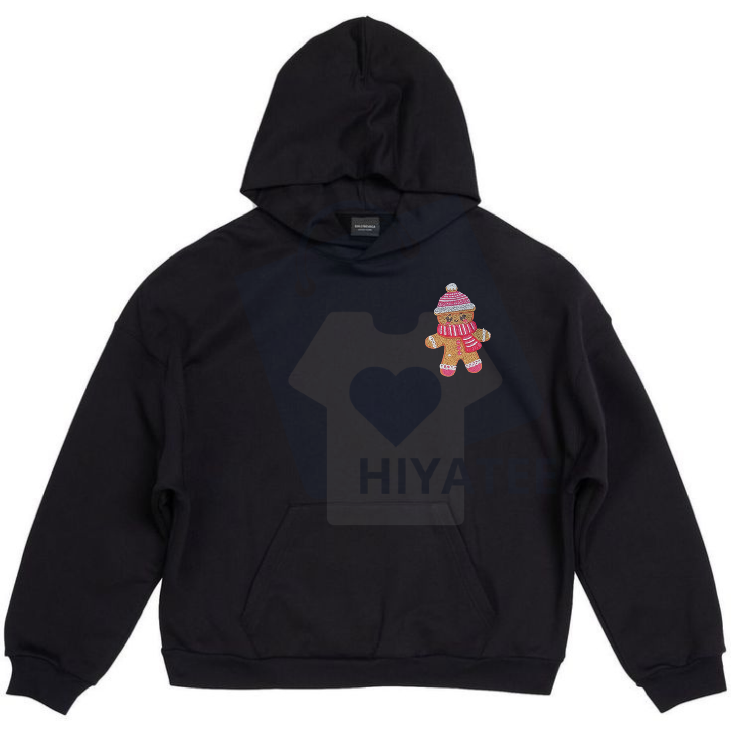 Cutesy Christmas Gingerbread Embroidered Hoodie – Cozy Holiday Pullover Hoodie, Festive Unisex Apparel, Cute Winter Gift