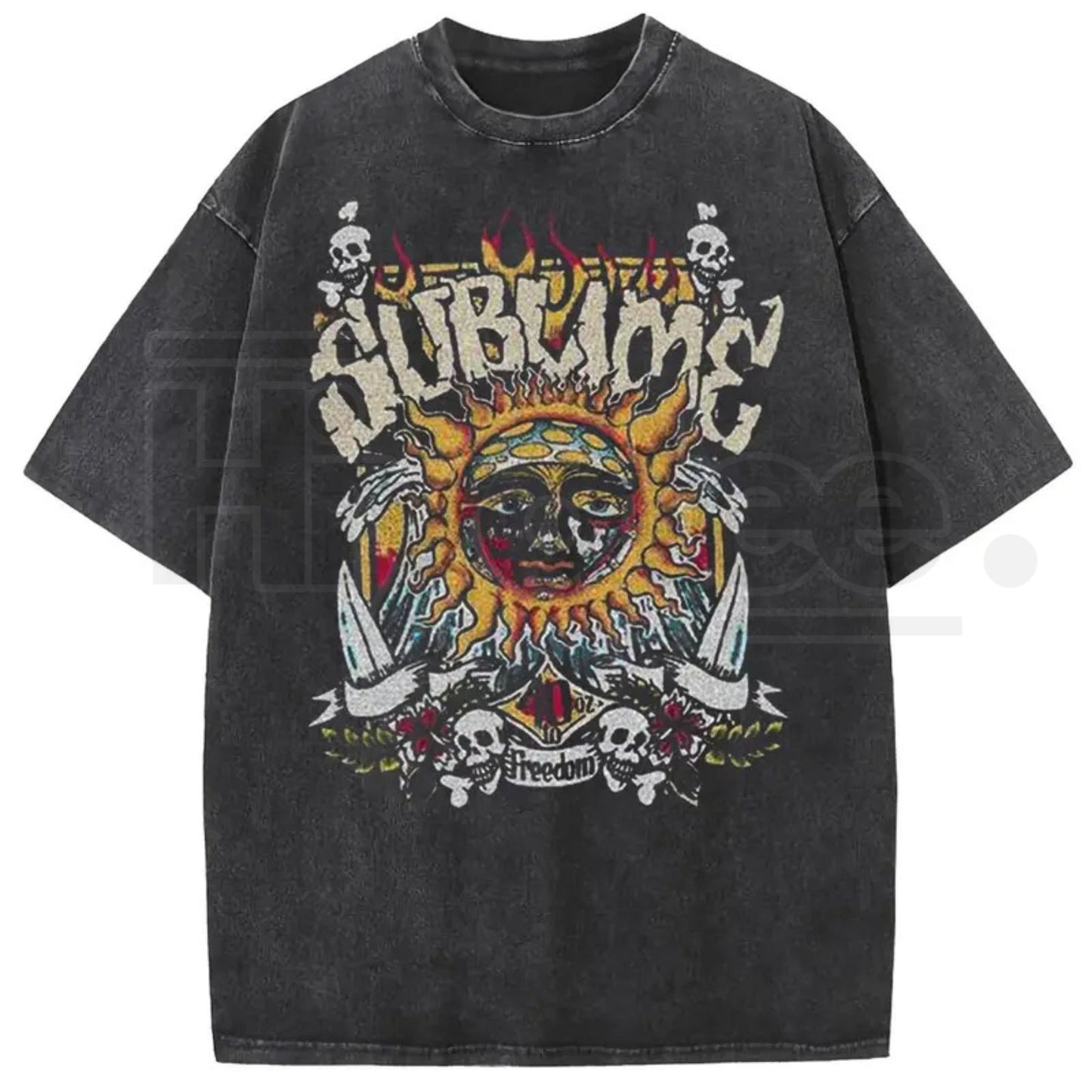 Sunland Sun Pattern Acid Washed T-Shirt – Oversized Unisex Graphic Tee