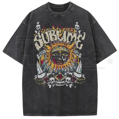 Sunland Sun Pattern Acid Washed T-Shirt – Oversized Unisex Graphic Tee