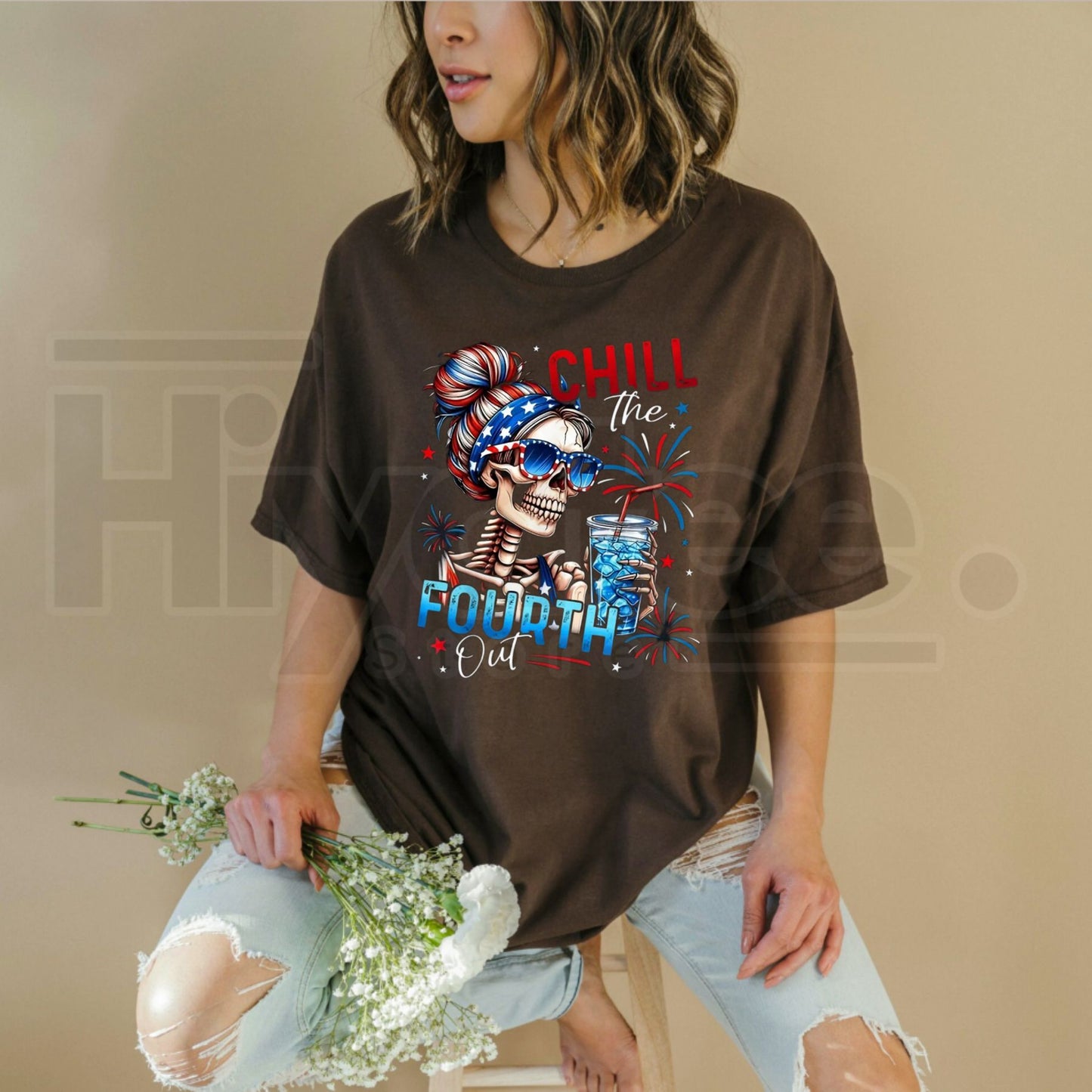 "Chill The Fourth Out" – Patriotic Skeleton Summer Graphic Top