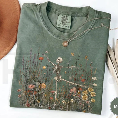 Comfort Colors Skeleton Dancing Arabesque Wildflower Cottagecore Nature Shirt