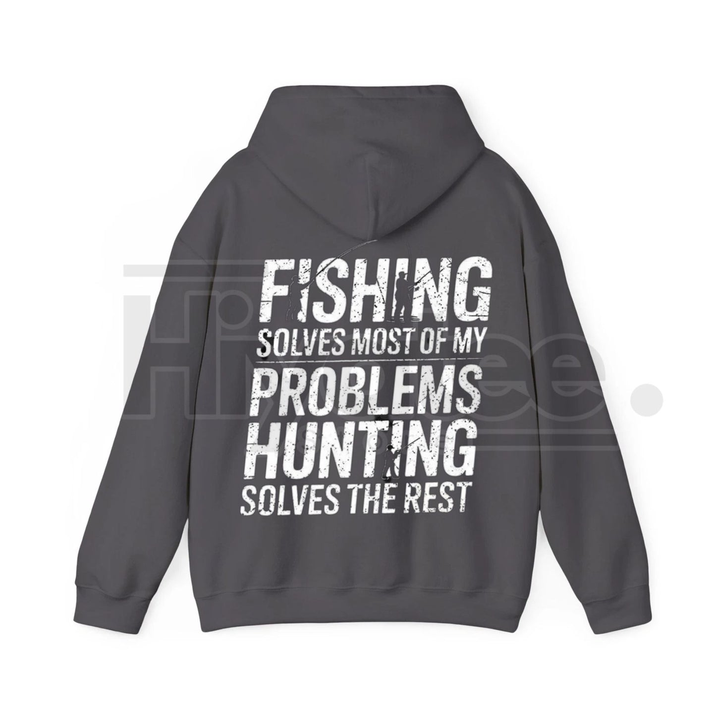 "Fishing Solves Most of My Problems" Hoodie – Funny Back Printed Hunter & Fisherman Gift, Men’s Outdoor Pullover