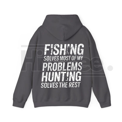 "Fishing Solves Most of My Problems" Hoodie – Funny Back Printed Hunter & Fisherman Gift, Men’s Outdoor Pullover