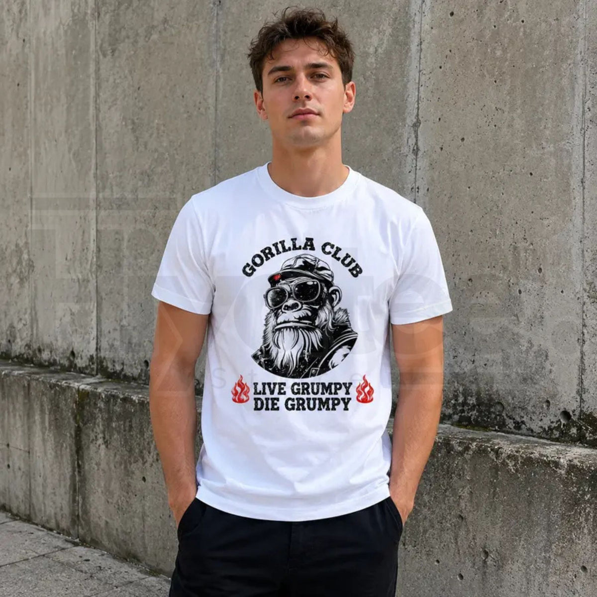 Men's Gorilla Club Graphic T-Shirt – Retro Casual Distressed Flame Print Tee