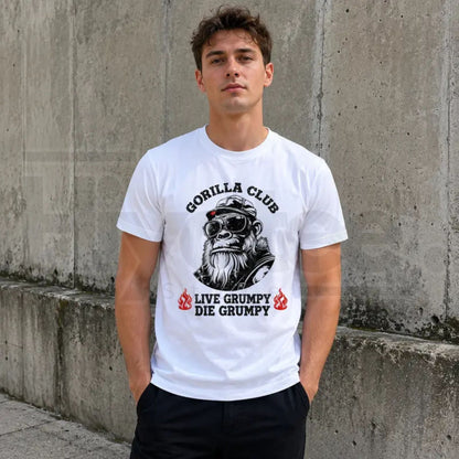 Men's Gorilla Club Graphic T-Shirt – Retro Casual Distressed Flame Print Tee