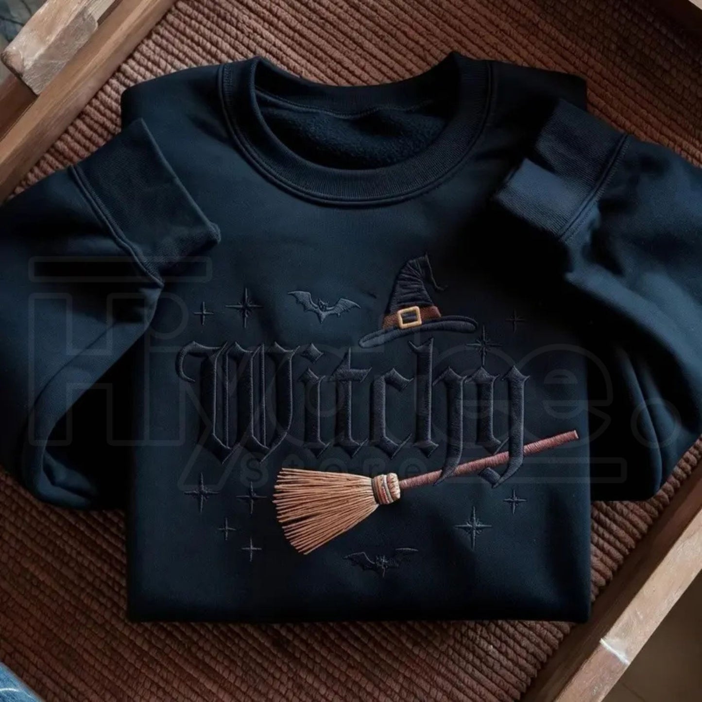 Filmyhub Embroidered Witchy Halloween Sweatshirt – Bat & Broomstick Costume Crewneck