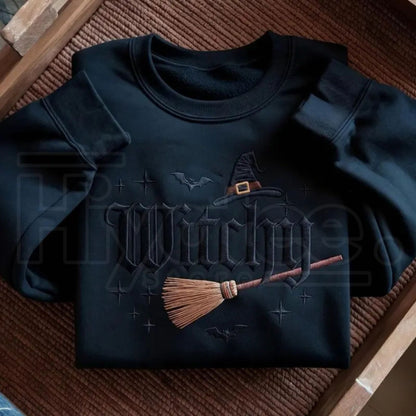 Filmyhub Embroidered Witchy Halloween Sweatshirt – Bat & Broomstick Costume Crewneck