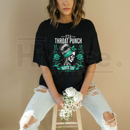 "Throat Punch Kinda Day" – Edgy Skull & Roses Graphic Top