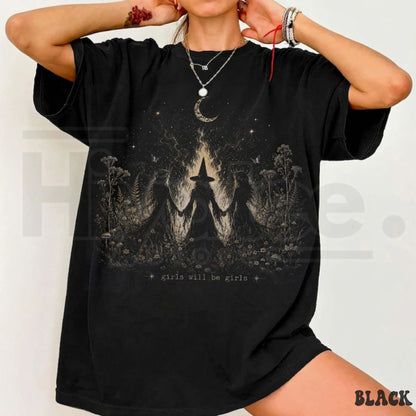 Vintage Girls Will Be Girls Witchy Halloween Feminist T-Shirt