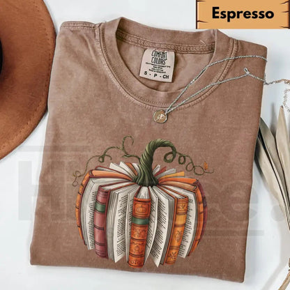 Comfort Colors Fall Book Pumpkin Shirt Halloween Book Lover Graphic Tee