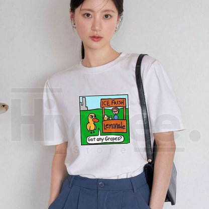 "Ice Fresh Lemonade & Grapes" Duck T-Shirt – Humorous Retro Bird Graphic Tee
