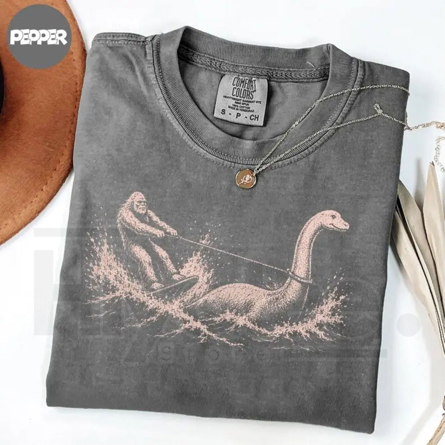 Comfort Colors Funny Bigfoot Loch Ness Monster Waterskiing T-Shirt