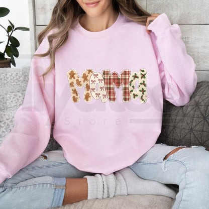 Personalized Family Name Christmas Forest Green Sweatshirt | Gingerbread Plaid Holiday Crewneck