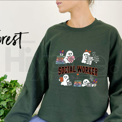 Cute Ghost Social Worker Sweatshirt – Halloween Social Work Crewneck