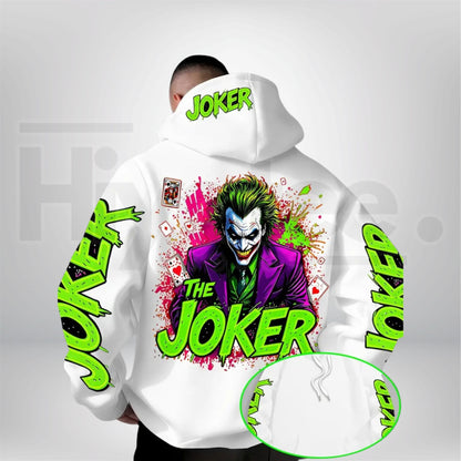 Warner Bros Men's Fluorescent Joker Print Hoodie – Casual Streetwear Hooded Trendy Fashion Pullover