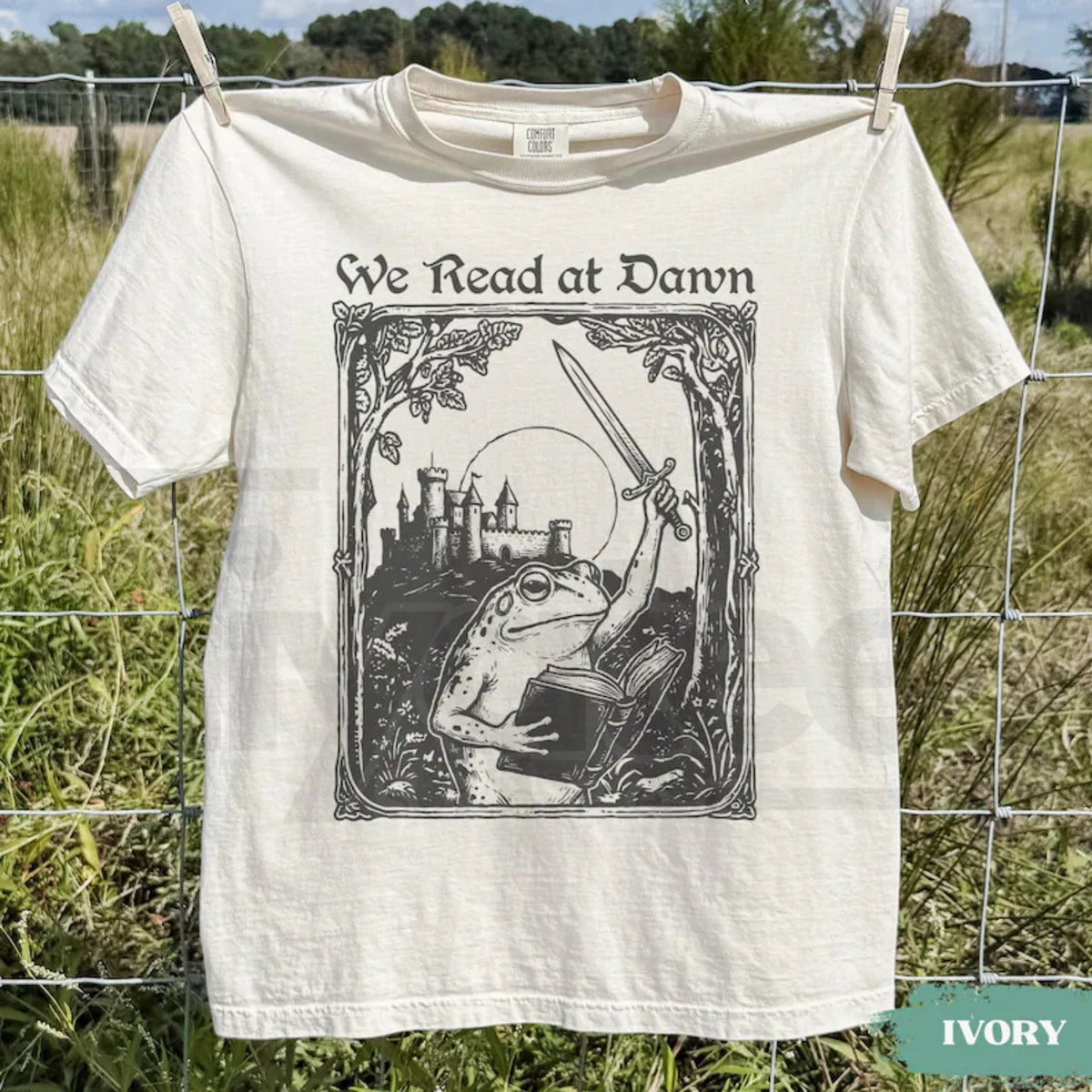 Comfort Colors We Read At Dawn Funny Frog Reading Tee
