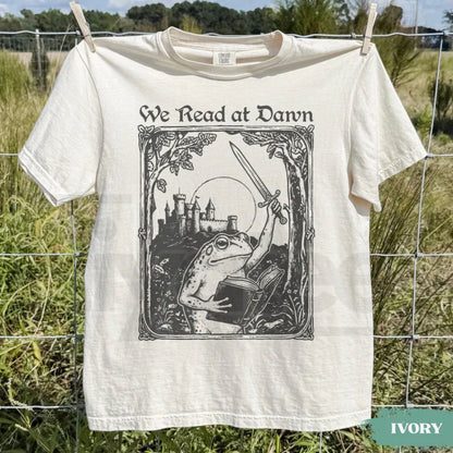 Comfort Colors We Read At Dawn Funny Frog Reading Tee