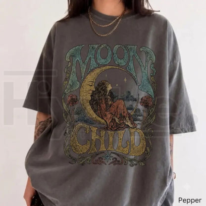 Comfort Colors Moon Child Celestial Boho 70s Retro Tee