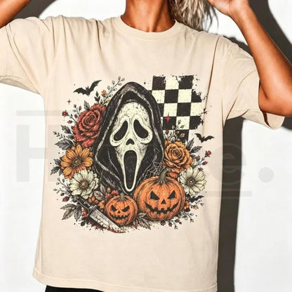 Ghost Face Retro Halloween T-Shirt – Vintage Horror Mask Graphic Tee