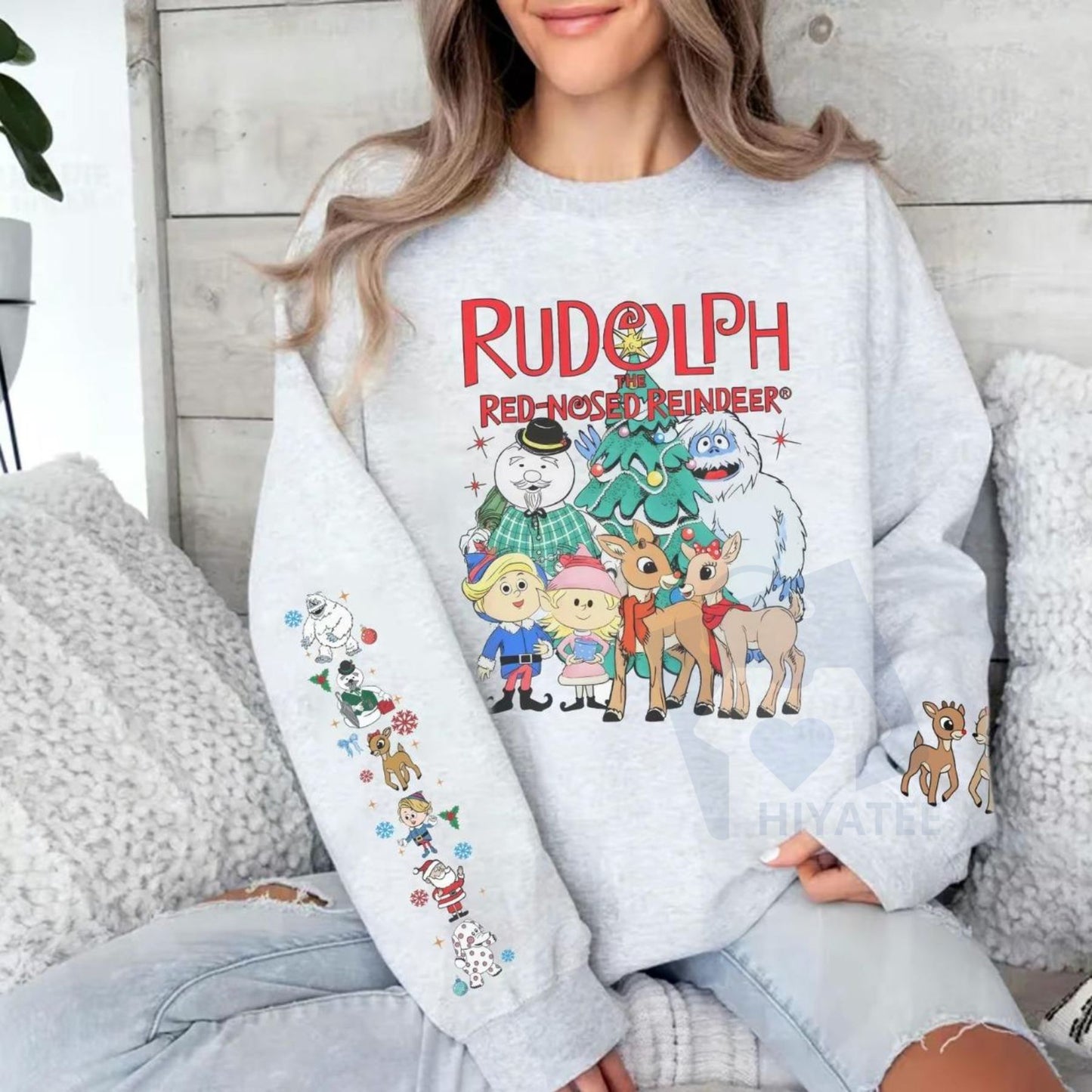 Ugly Christmas Sweater Rudolph Crewneck | Funny Red-Nosed Reindeer Top | Nostalgic Holiday Party Jumper