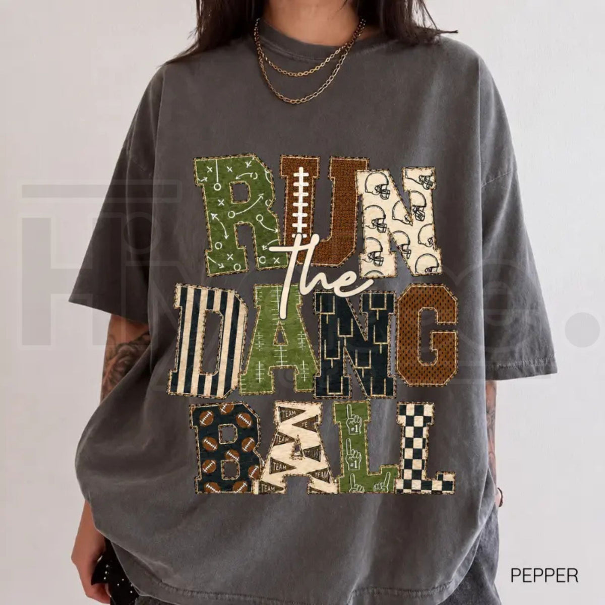 Patchwork Run The Dang Ball Shirt Leopard Football Mom Retro Game Day Tee