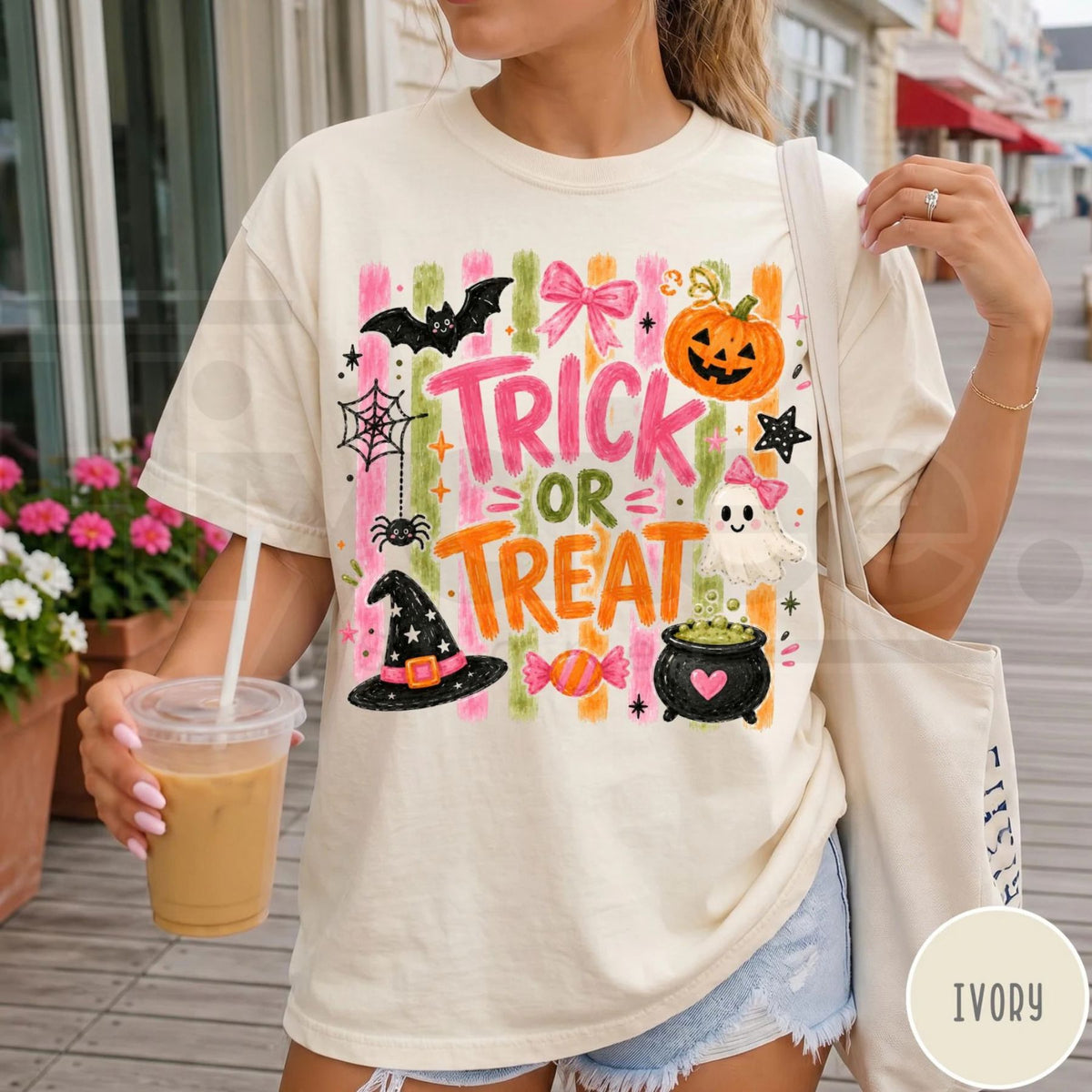 Comfort Colors Trick Or Treat Coquette Pink Halloween Tee