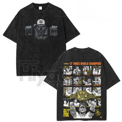 John Cena 17x World Champion T-Shirt – Oversize Acid Wash WWE Legend Streetwear Tee