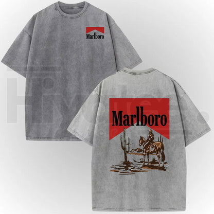 Vintage Acid Wash Cowboy Art T-Shirt – Dark Americana Oversized Streetwear Graphic Tee for Men & Women