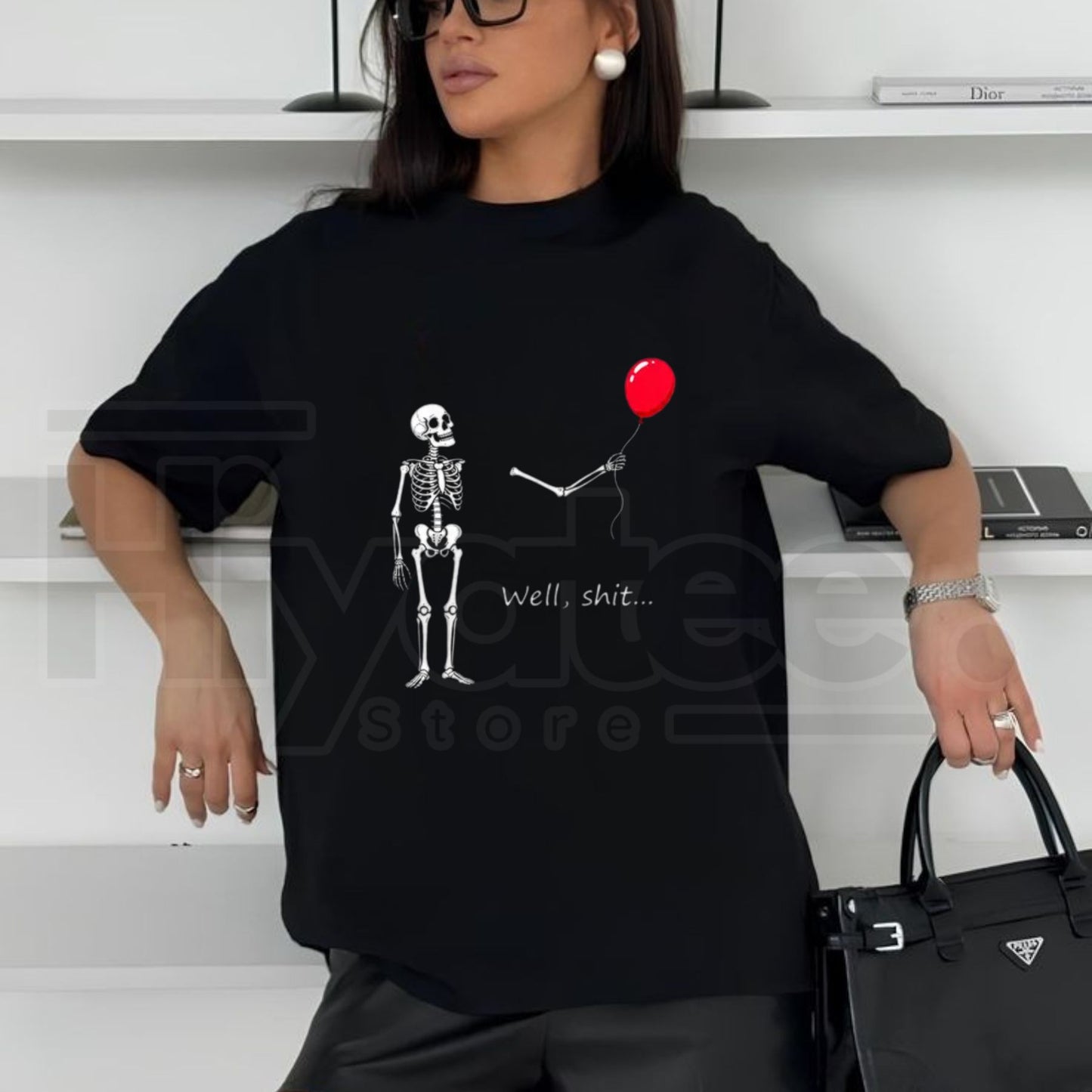 Funny Skeleton Balloon T-Shirt – Dark Humor Halloween Graphic Tee