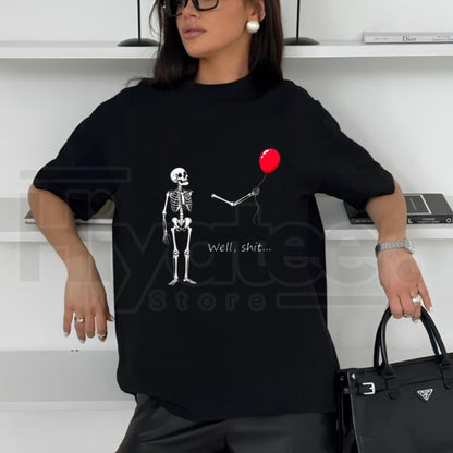 Funny Skeleton Balloon T-Shirt – Dark Humor Halloween Graphic Tee