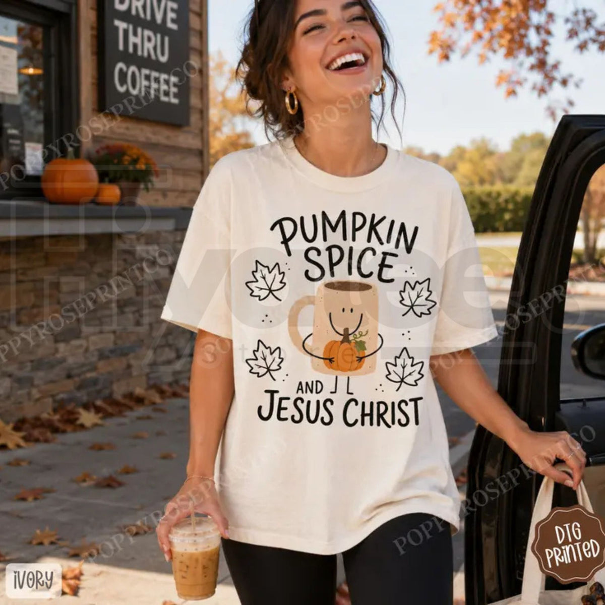 Pumpkin Spice & Jesus Christ Shirt Comfort Colors Women Fall Religious Tee