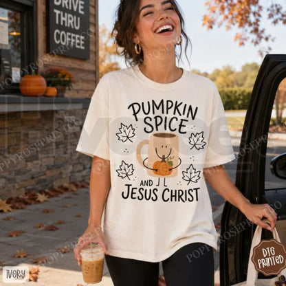 Pumpkin Spice & Jesus Christ Shirt Comfort Colors Women Fall Religious Tee