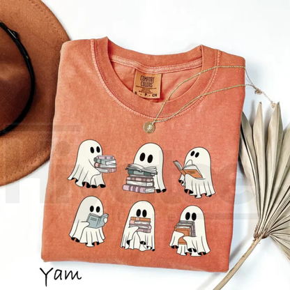 Comfort Colors Halloween Book Shelf Tshirt Ghost Reader Book Lover Shirt