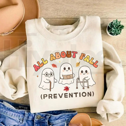 All About Fall Prevention Ghost Sweatshirt – Cute Halloween Nursing Sweater