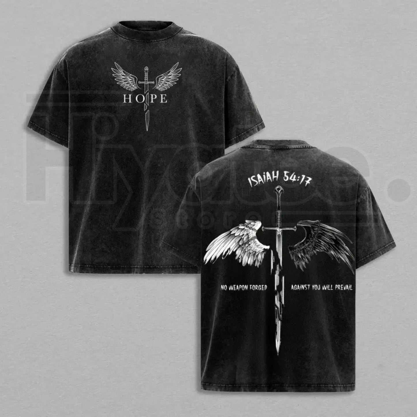 Isaiah 54:17 Armor of God T-Shirt – Vintage Washed Christian Sword & Shield Graphic Tee