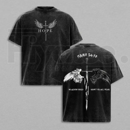 Isaiah 54:17 Armor of God T-Shirt – Vintage Washed Christian Sword & Shield Graphic Tee