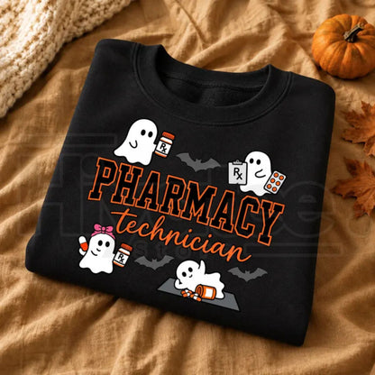 Pharmacy Technician Halloween Shirt – Cute Spooky Ghost Pharmacy Tech Sweatshirt for Fall