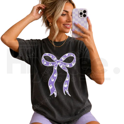 Purple Ghost Bow Comfort Colors Shirt Trendy Halloween Tee