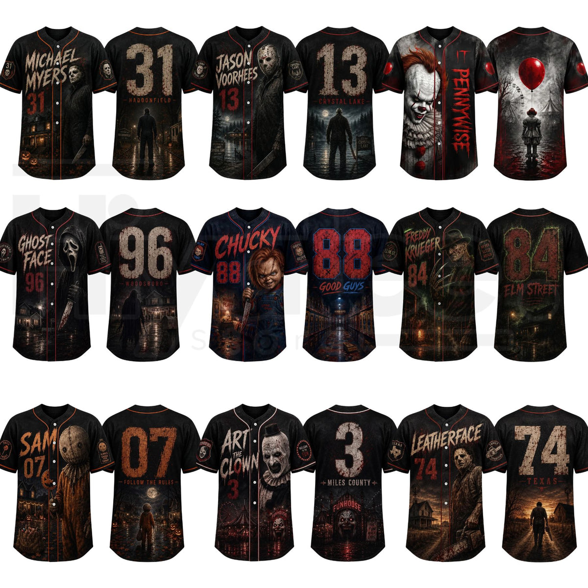 Horror Slasher Baseball Jersey – Gothic Halloween Dark Character Graphic Shirt
