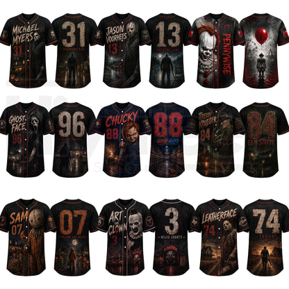 Horror Slasher Baseball Jersey – Gothic Halloween Dark Character Graphic Shirt