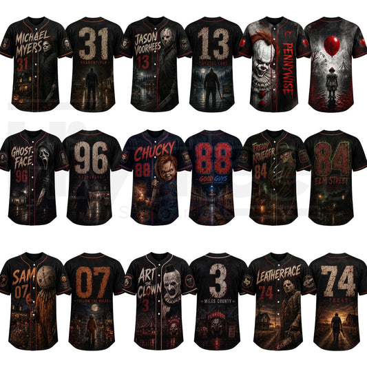 Horror Slasher Baseball Jersey – Gothic Halloween Dark Character Graphic Shirt