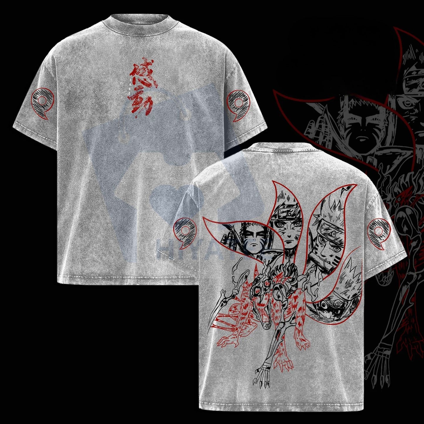 Naruto Kurama Sharingan T-Shirt – Vintage Washed Oversized Anime Graphic Tee, Nine Tails Fox Streetwear