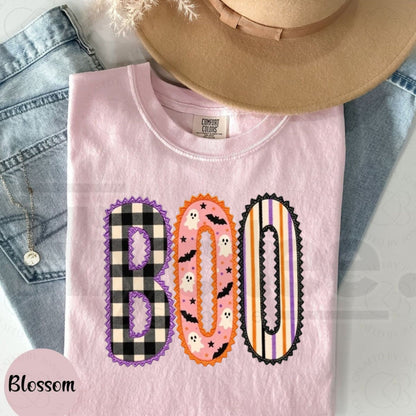 Comfort Colors Preppy Boo Halloween T-Shirt – Cute Gingham Ghost Graphic Tee