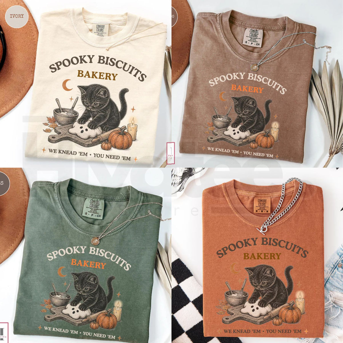 Spooky Biscuits Bakery Black Cat Halloween Comfort Colors Tee