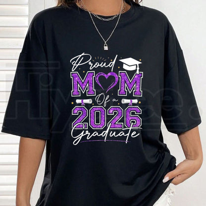 Proud Mom of a 2026 Graduate T-Shirt – Purple & Gold Vibes Senior Mom Graphic Tee, Class of 2026 Graduation Gift